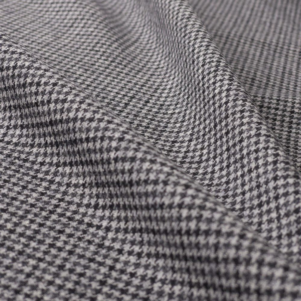 Charcoal Houndstooth Plaid Brushed Wool Suiting #28158 Fabric By The Yard - Wide shot