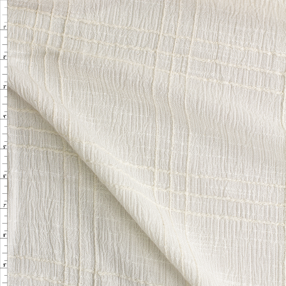 Ivory Texture Plaid Rayon Gauze #28163 Fabric By The Yard