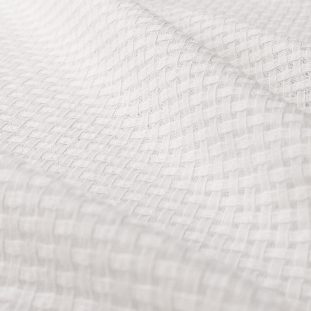 Warm White Basket Weave Designer Cotton Woven #28164 Fabric By The Yard - Wide shot