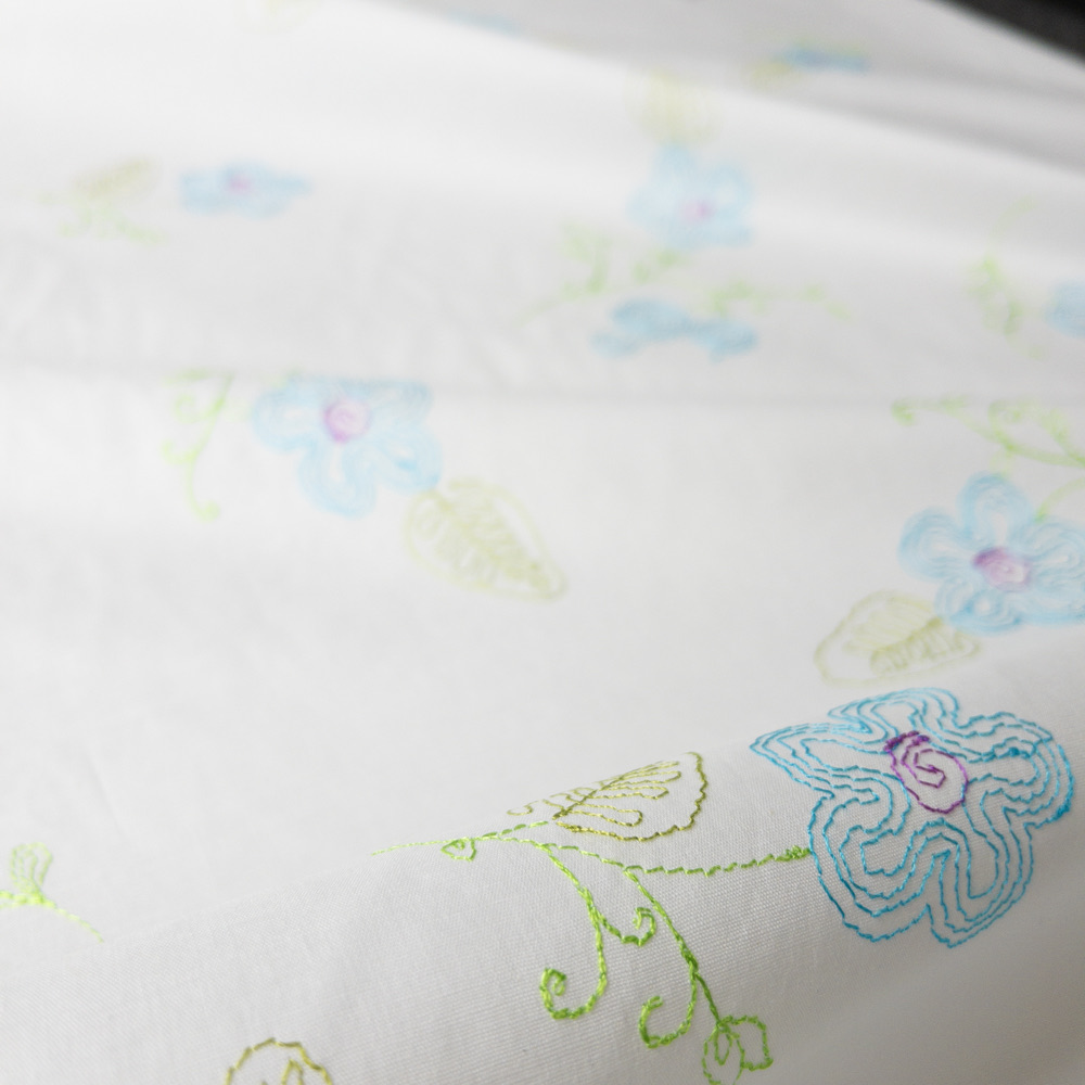 Embroidered Turquoise And Lime Whimsy Floral On White Cotton Lawn #28175