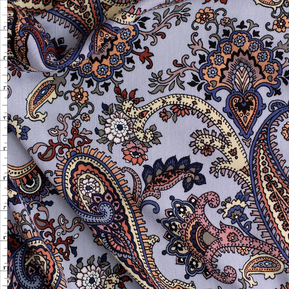 Paisleys On Pale Blue Rayon Gauze #28192 Fabric By The Yard