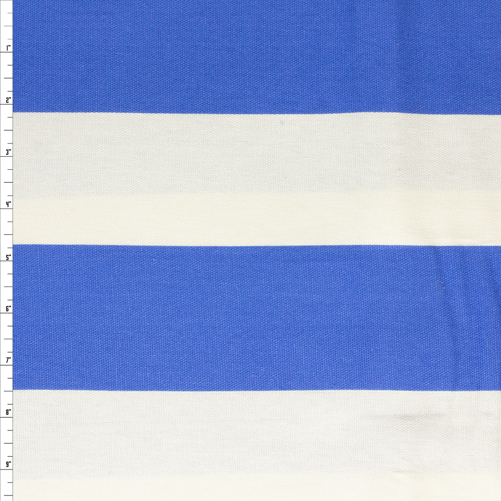 Blue And Ivory Stripe Cotton Duck By Waverly (2Y Precut) Fabric By The Yard