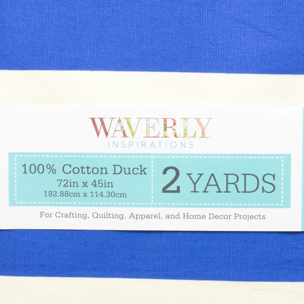 Blue And Ivory Stripe Cotton Duck By Waverly (2Y Precut) Fabric By The Yard - Wide shot
