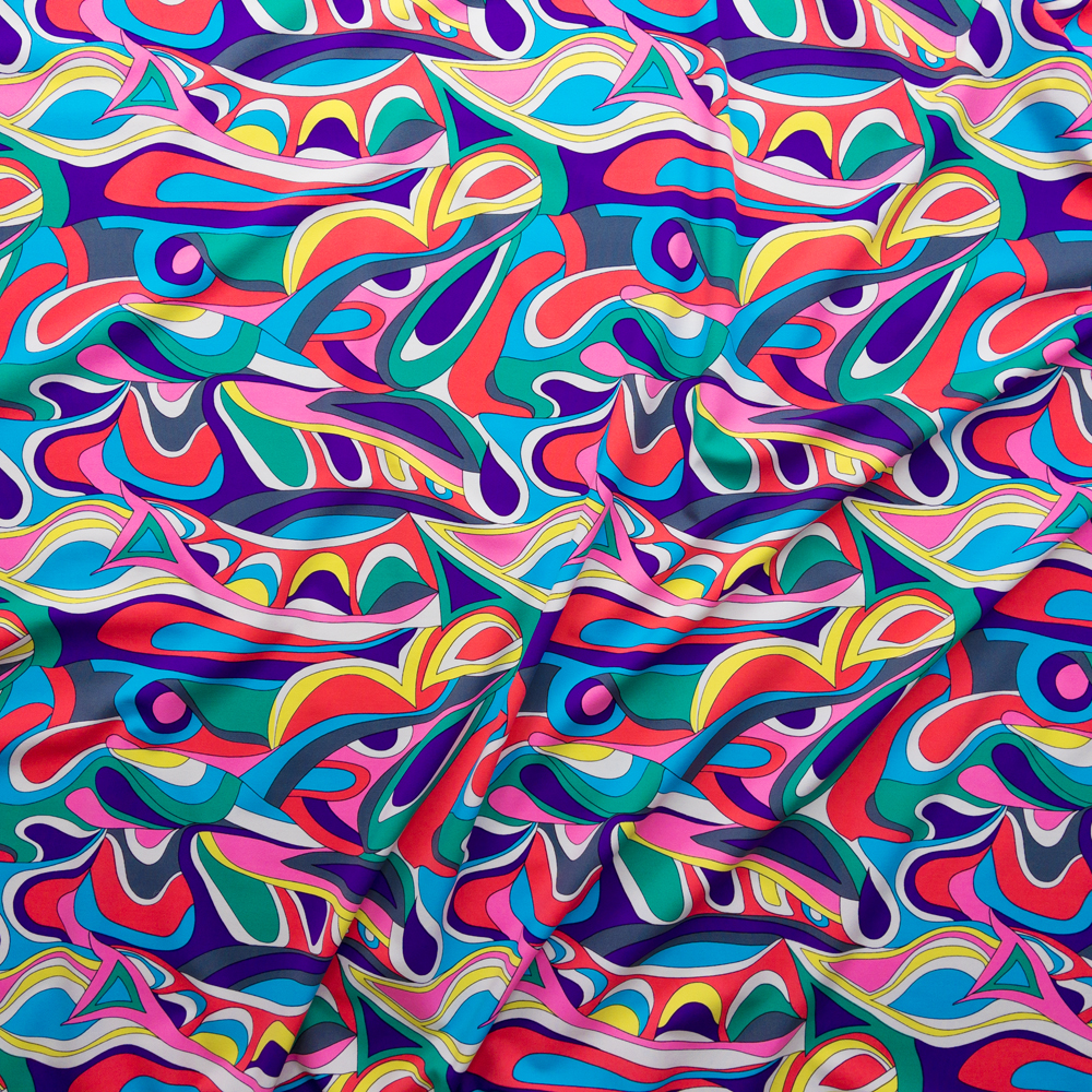 Bright Swirling Abstract Designer Nylon/Spandex #28225 Fabric By The Yard - Wide shot