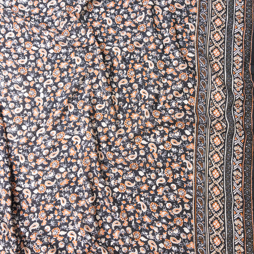 Rust And Tan Double Bordered Paisley Floral Cotton/Rayon Lawn #28231 Fabric By The Yard - Wide shot