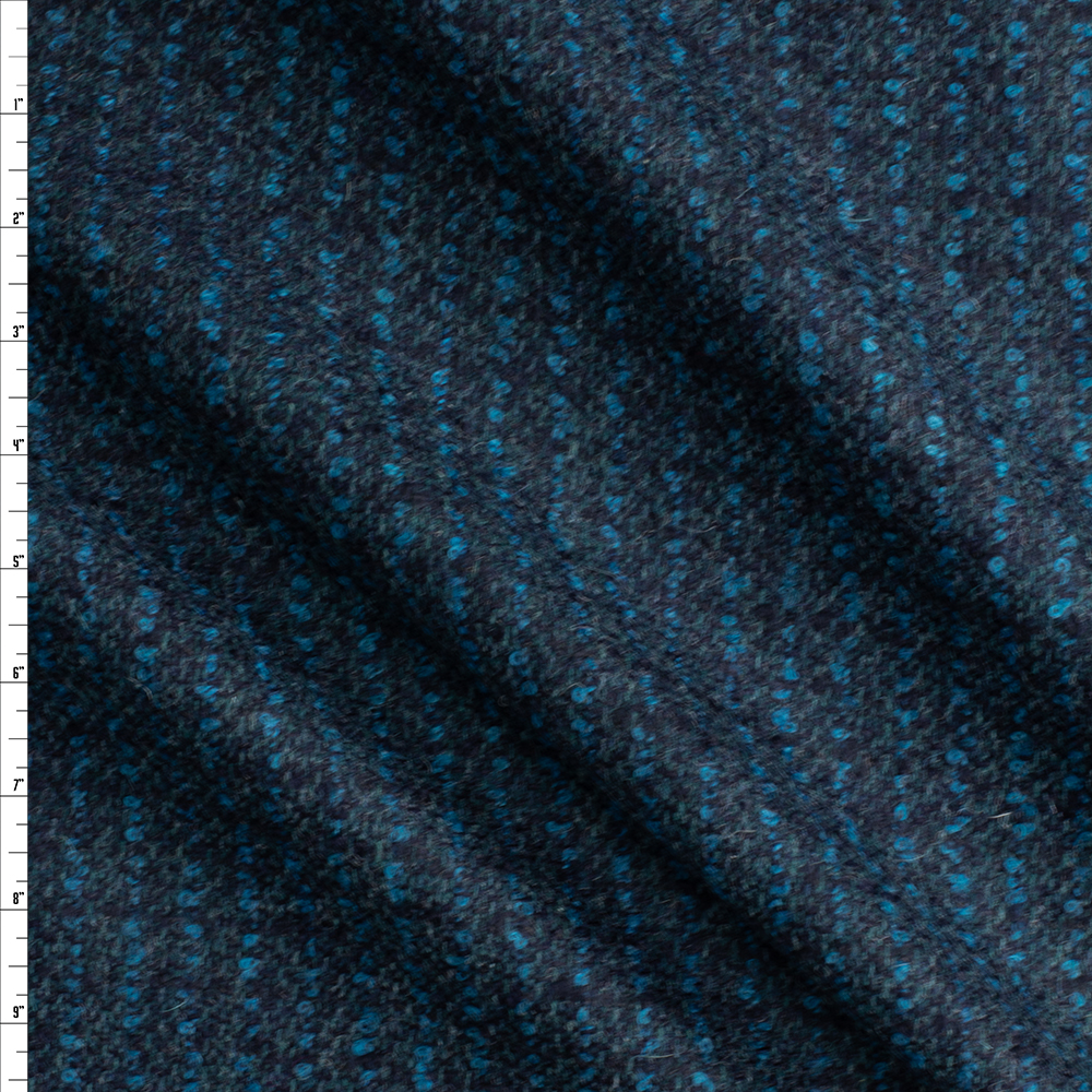 Teal And Black English Wool Tweed Fabric By The Yard