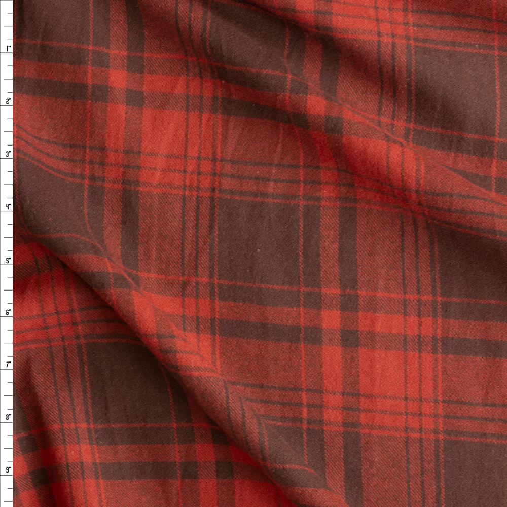Brown And Red Plaid Designer Cotton Flannel #28269 Fabric By The Yard