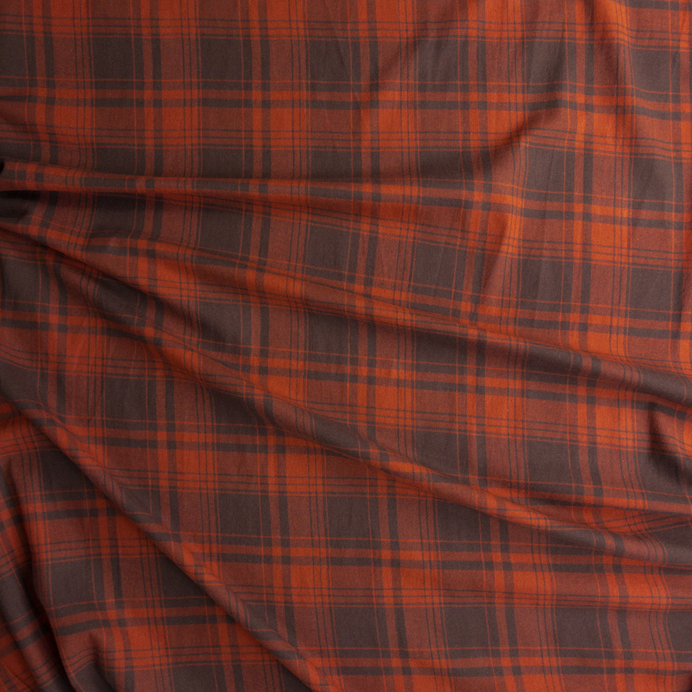 Brown And Red Plaid Designer Cotton Flannel #28269 Fabric By The Yard - Wide shot