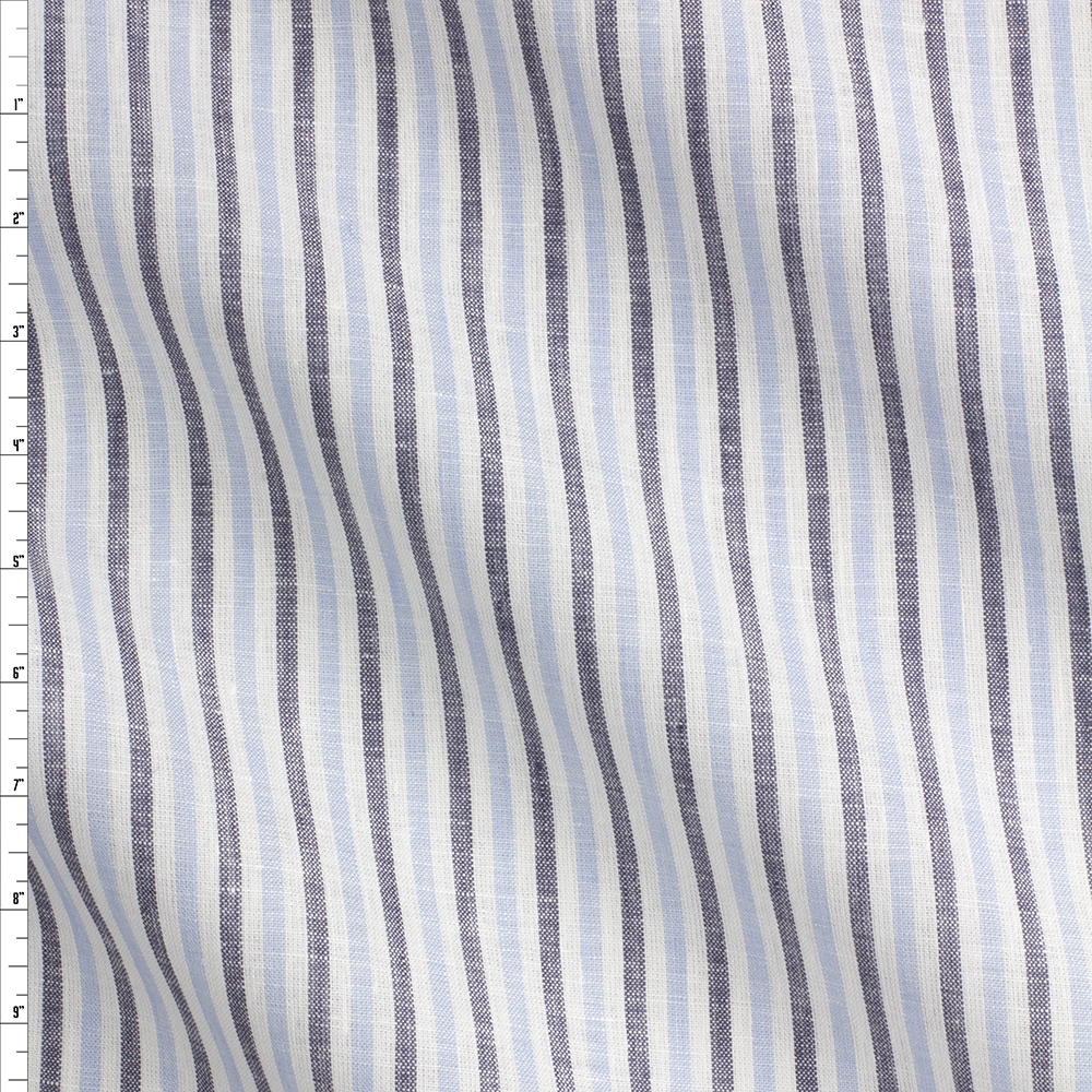 Navy, Sky, And White Vertical Stripes Katesbridge Irish Linen From Spence Bryson #28309 Fabric By The Yard