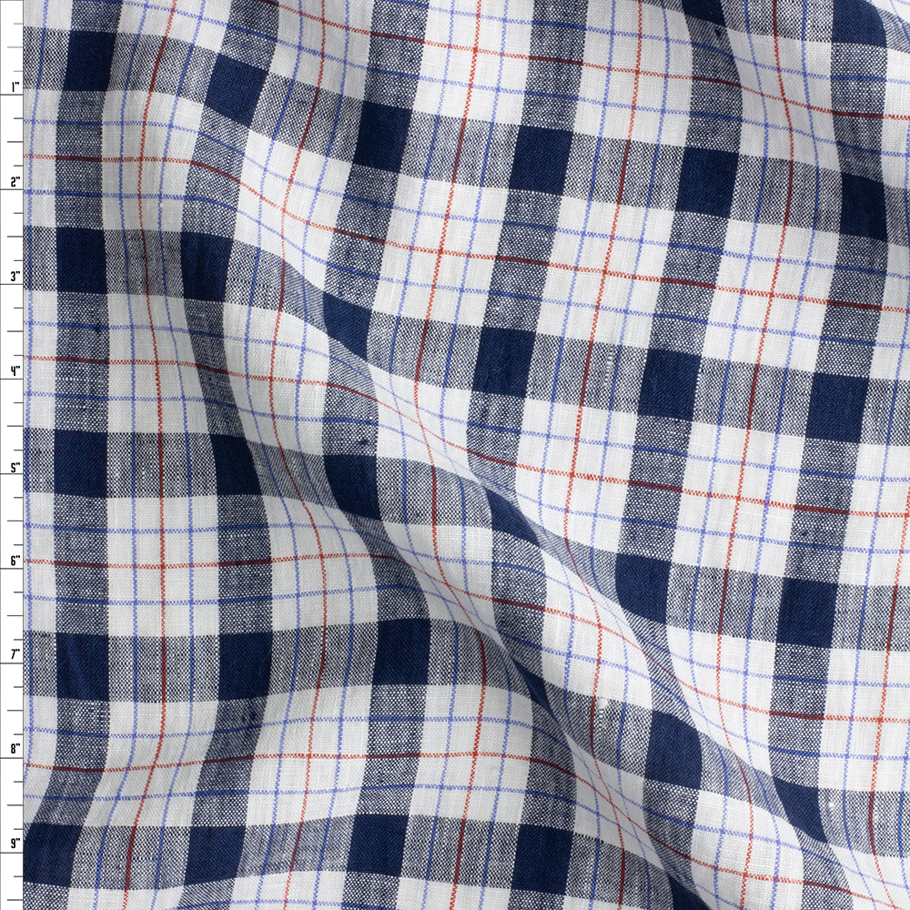 Navy, Light Blue, Red, And White Plaid Keady Irish Linen From Spence Bryson #28312 Fabric By The Yard