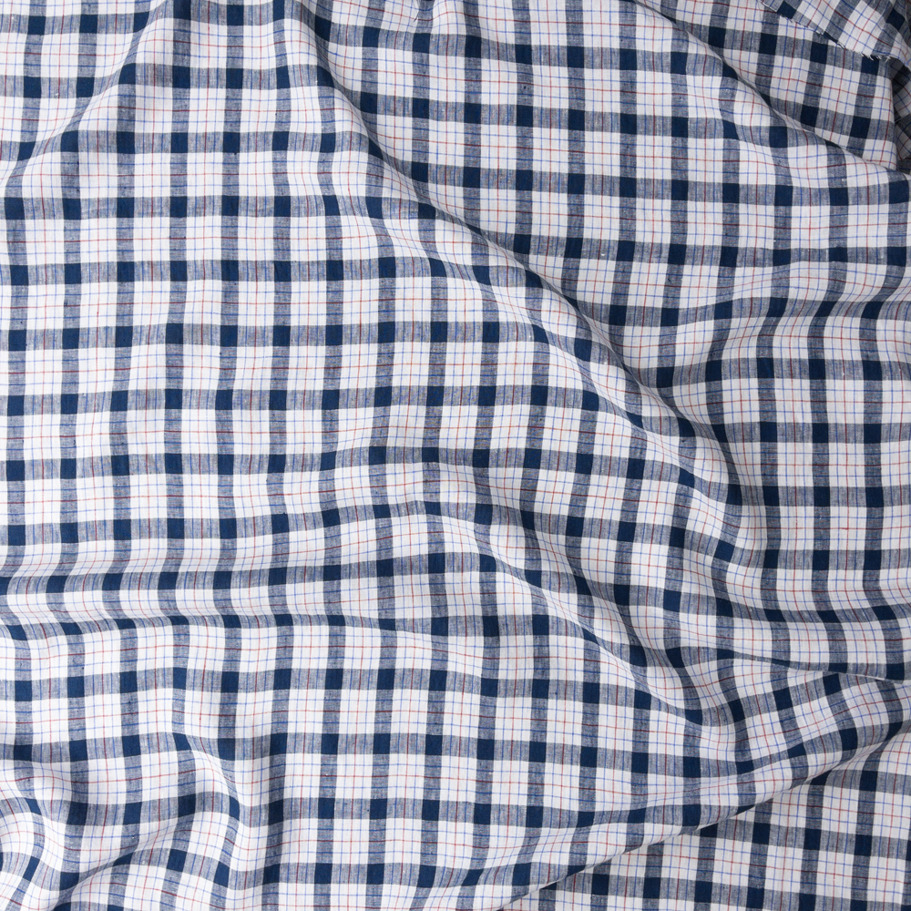 Navy, Light Blue, Red, And White Plaid Keady Irish Linen From Spence Bryson #28312 Fabric By The Yard - Wide shot