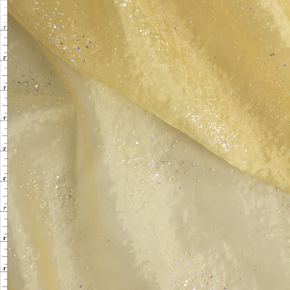 Gold Sparkling Beaded Organza #28362 Fabric By The Yard - Wide shot