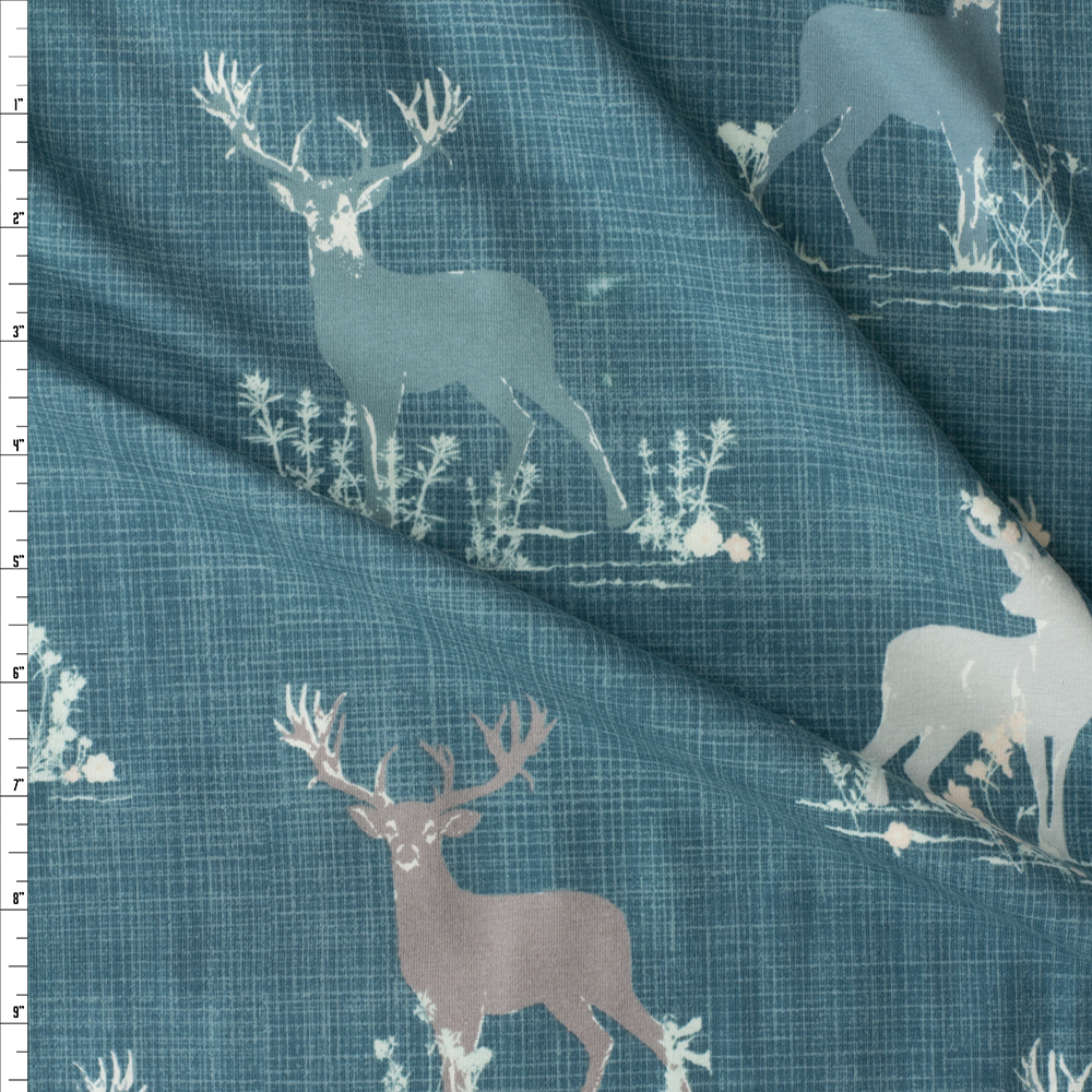 Dear Deer Teal Cotton/Spandex Knit From Art Gallery Fabrics #28400 Fabric By The Yard