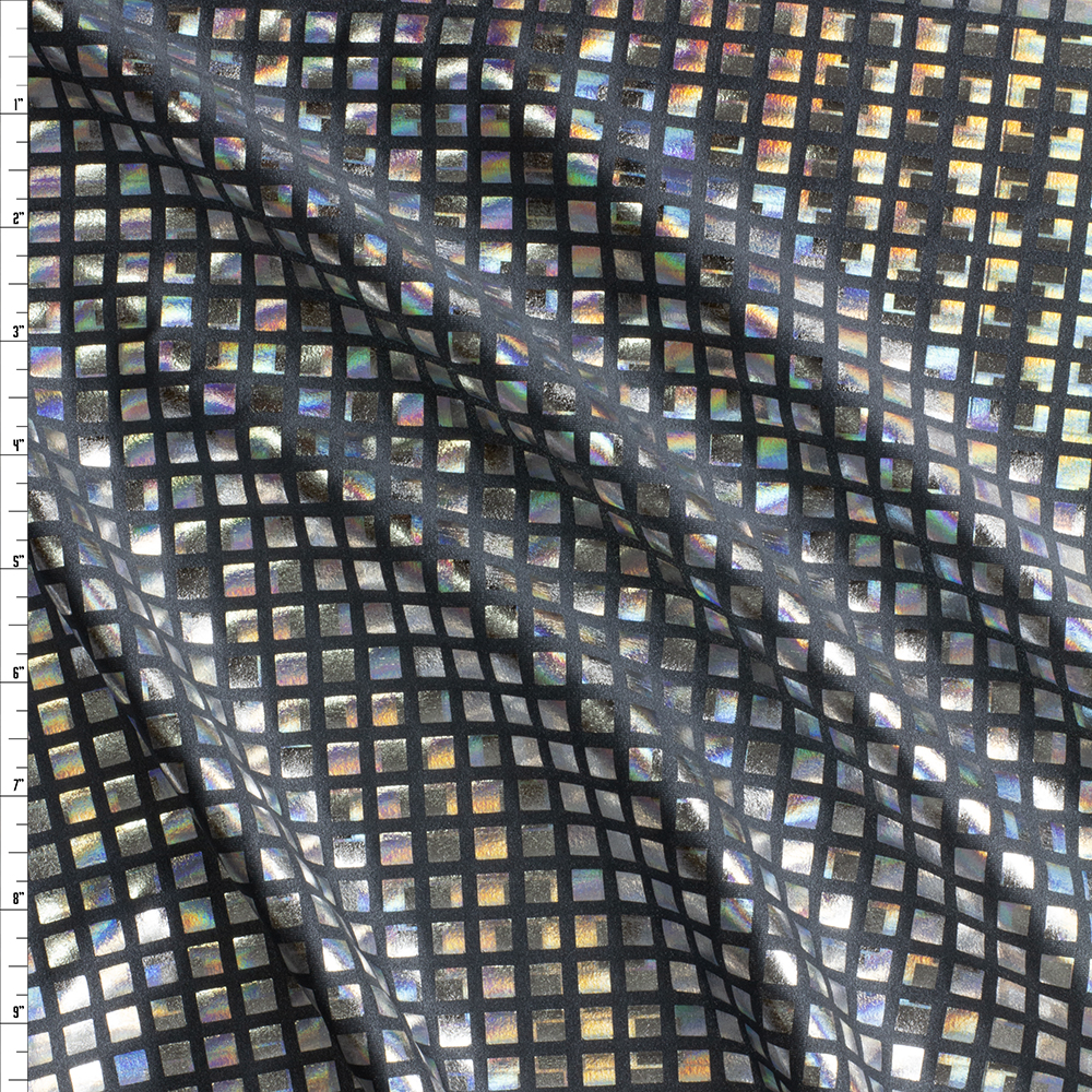 Holographic Squares One Gunmetal Nylon/Spandex #28432 Fabric By The Yard