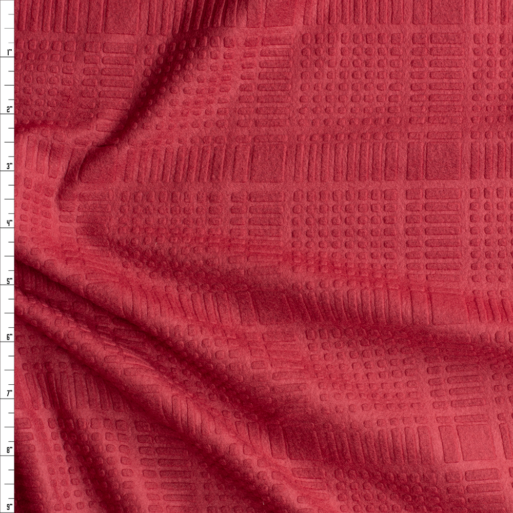 Burgundy Grid Texture Stretch Fleece From Rainbeau Fabric By The Yard