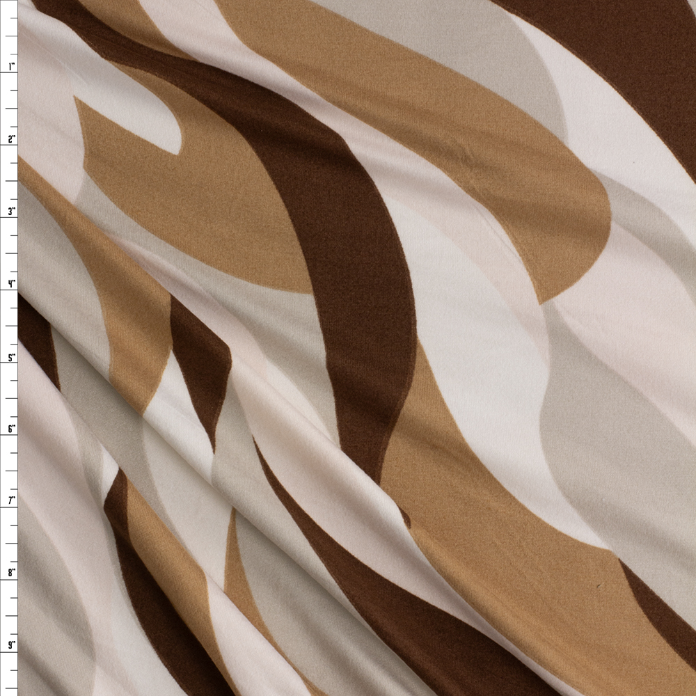 Brown, Taupe, And Ivory Abstract Swirl Double Brushed Poly/Spandex #28497 Fabric By The Yard