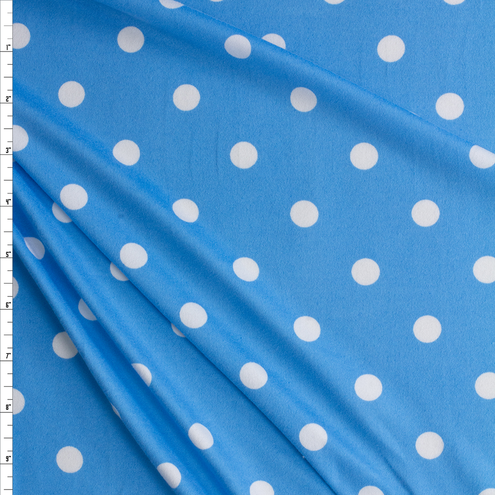 Cali Fabrics White Polka Dots On Turquoise Double Brushed Poly