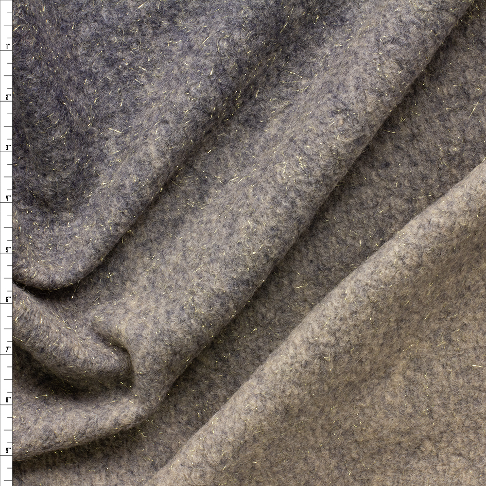 Gold Flecked Tan/Grey Ombre Designer Italian Boiled Wool #28559 Fabric By The Yard