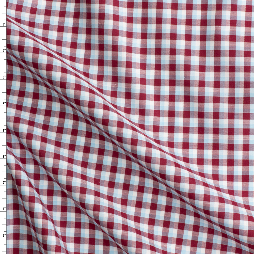 Burgundy, Aqua, And White Plaid Fine Italian Shirting From Albini #28582 Fabric By The Yard