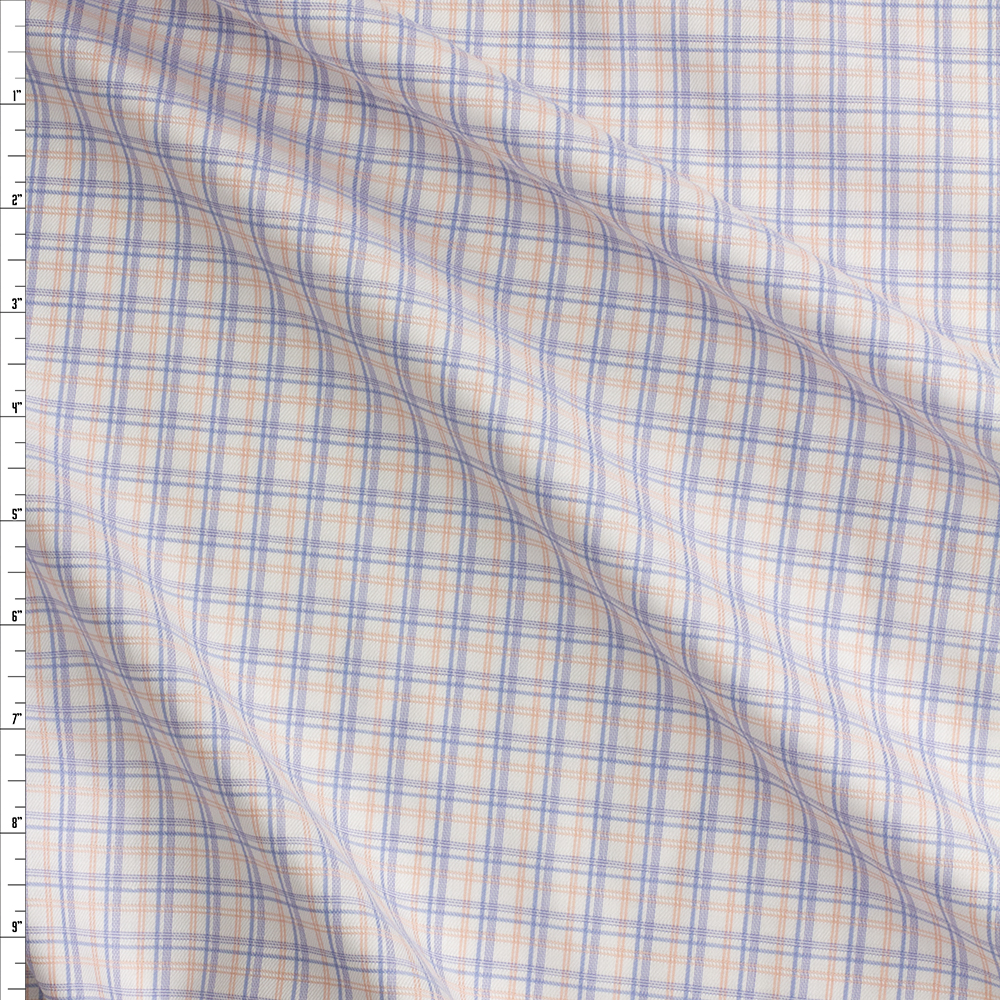 Light Blue Peach And White Texture Plaid Fine Italian Shirting #28584 Fabric By The Yard