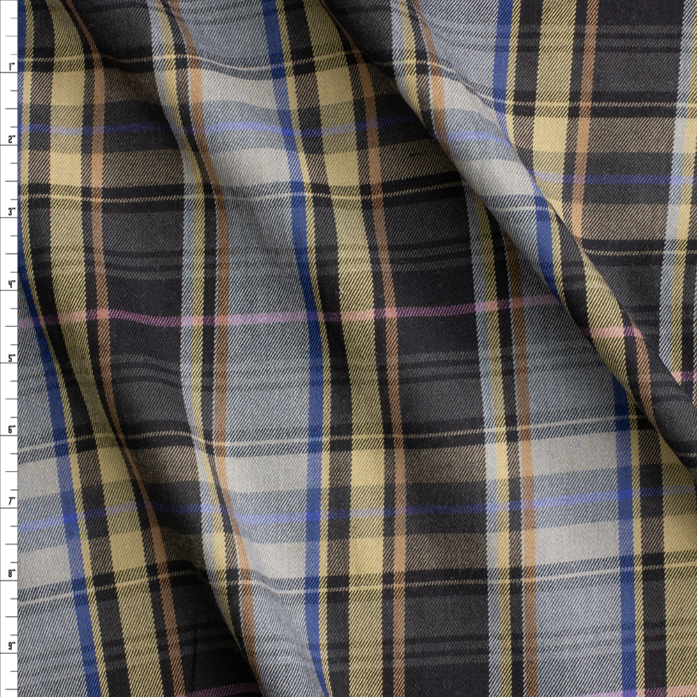 Tan, Blue, And Black Plaid Designer Flannel #28595 Fabric By The Yard