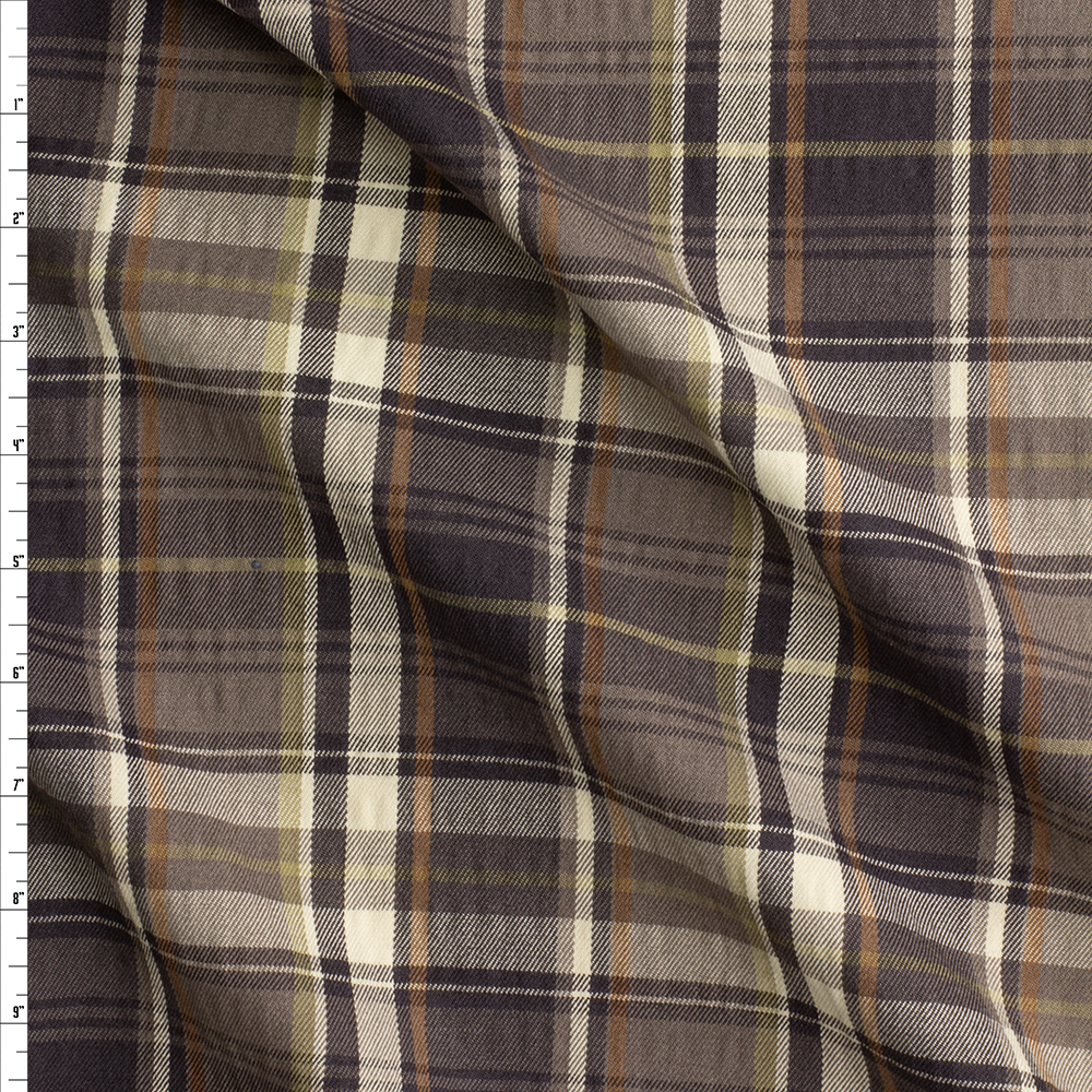 Brown, Taupe, Russet, And Ivory Plaid Designer Flannel #28596 Fabric By The Yard