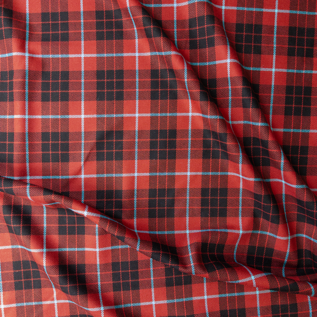Red, Black, And Aqua Plaid Italian Twill Weave Wool #28597 Fabric By The Yard - Wide shot