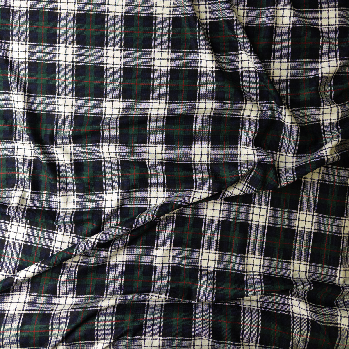 Navy, White, Green, And Red Plaid Italian Wool Flannel #28598 Fabric By The Yard - Wide shot