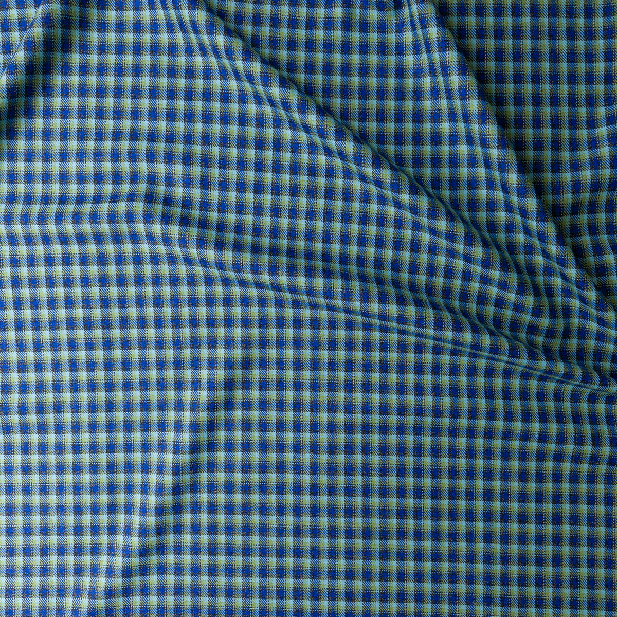 Blue, Aqua, Olive, And Charcoal Plaid Italian Twill Weave Wool #28599 Fabric By The Yard - Wide shot