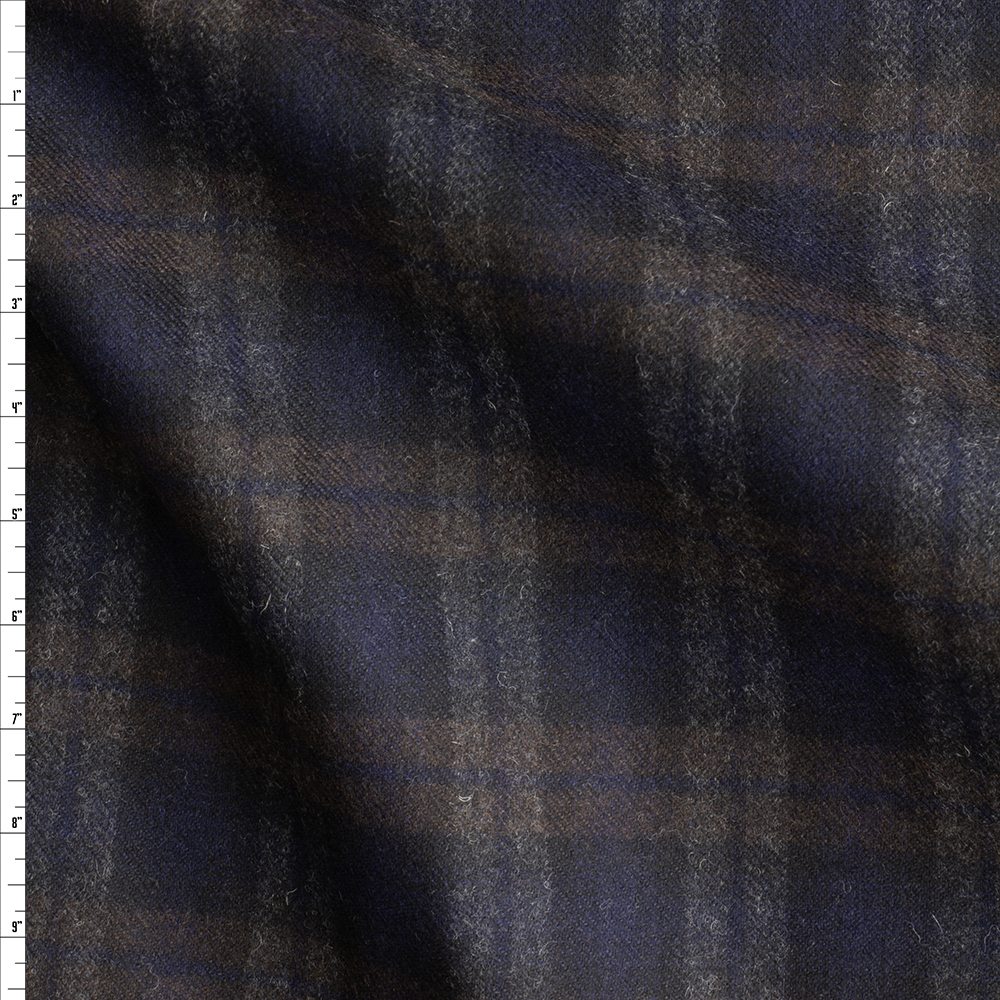 Charcoal And Midnight Plaid Italian Wool Coating #28604 Fabric By The Yard