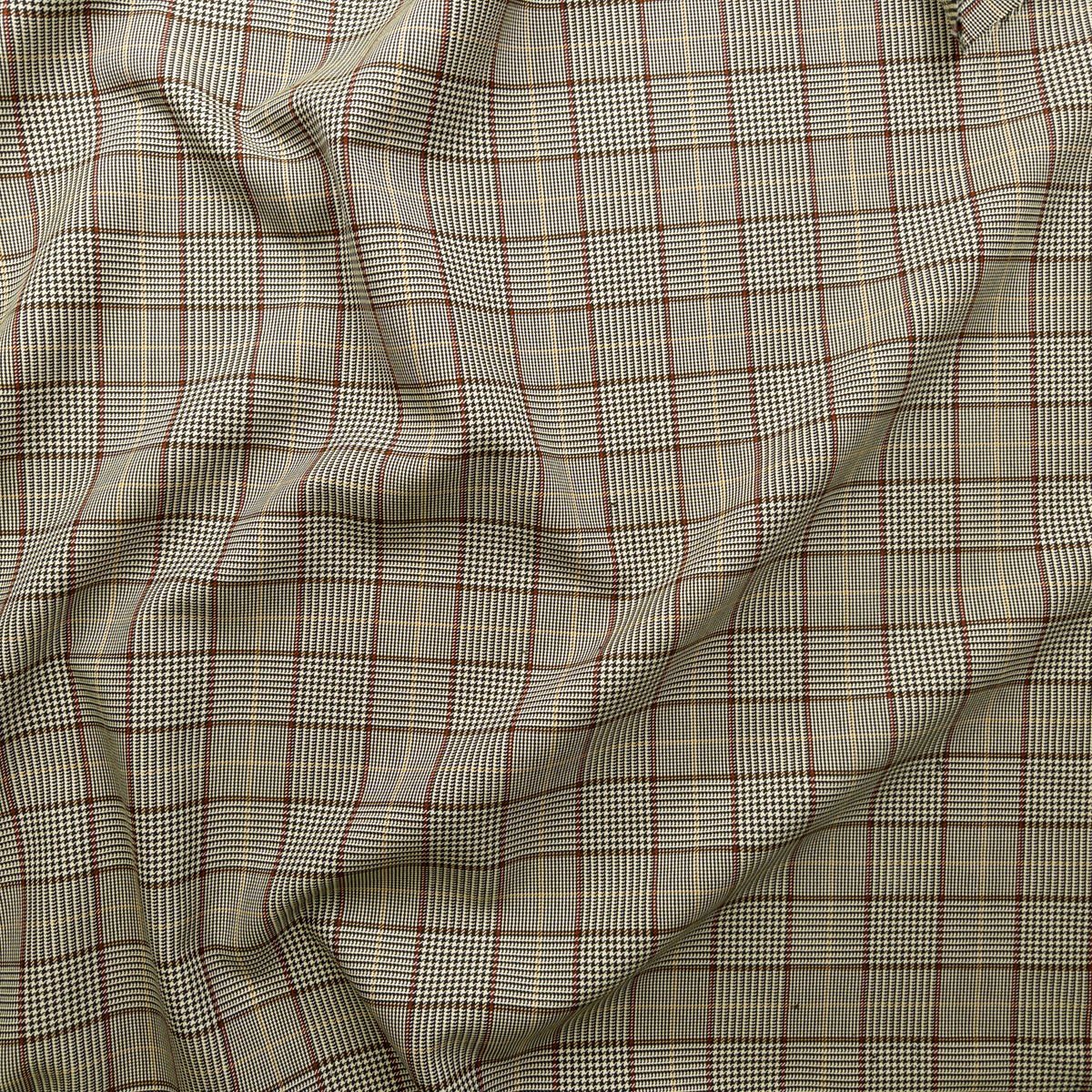 Tan, Red, And Black Houndstooth Plaid Italian Heavyweight Wool #28605 Fabric By The Yard - Wide shot