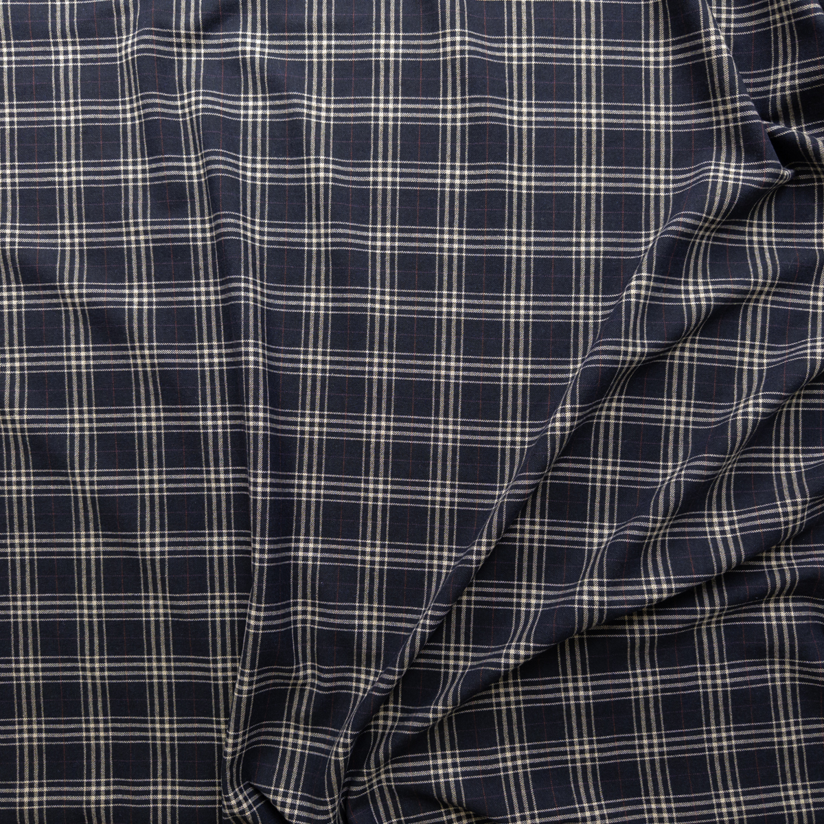 Navy, Ivory, Red, And Plum Plaid Italian Wool Flannel #28607 Fabric By The Yard - Wide shot