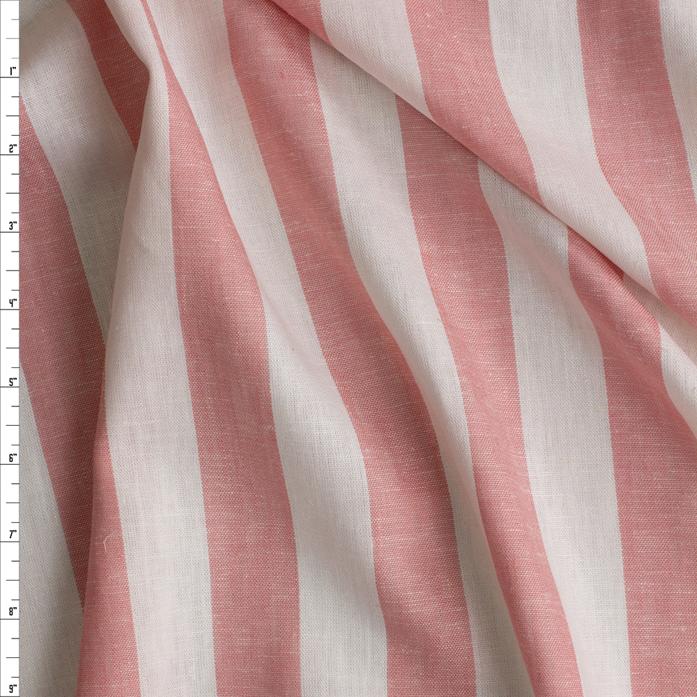 Red And Ivory Vertical Stripe Lightweight Rayon/Linen #28614 Fabric By The Yard