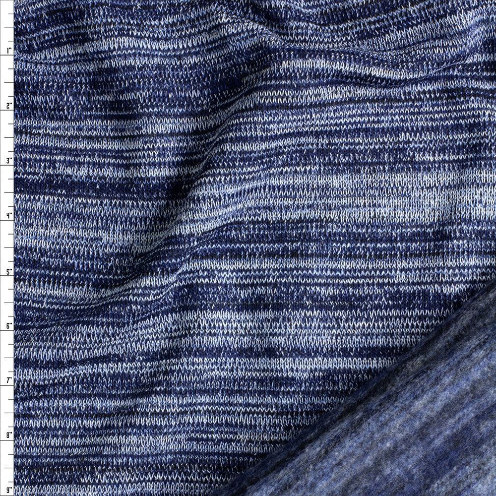 Blue/Charcoal Streaks Brushed Back Sweater Knit #28620 Fabric By The Yard