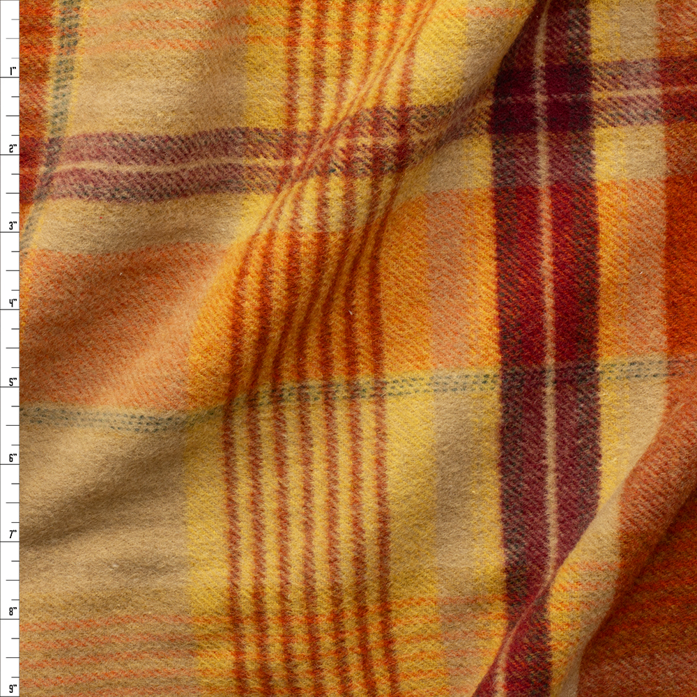 Camel, Rust, And Wine Plaid Wool/Poly Brushed Coating #28624 Fabric By The Yard