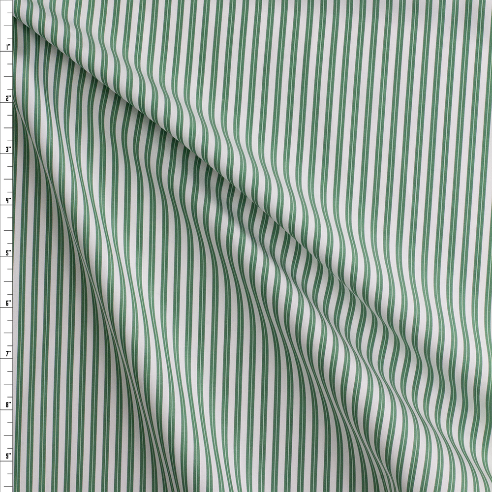 Kelly Green On White Vertical Stripe Fine Italian Shirting #28681 Fabric By The Yard