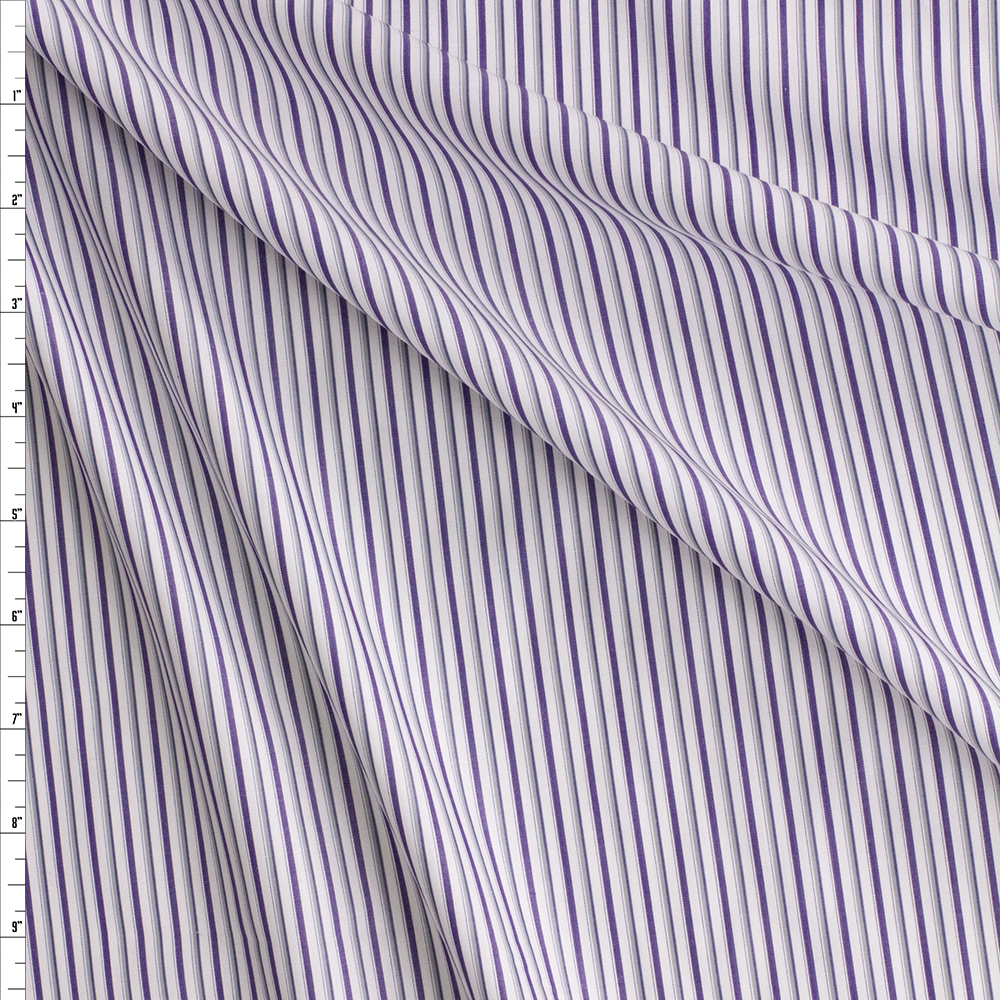 Indigo And Grey Mini Stripe On White Fine Italian Shirting #28685 Fabric By The Yard
