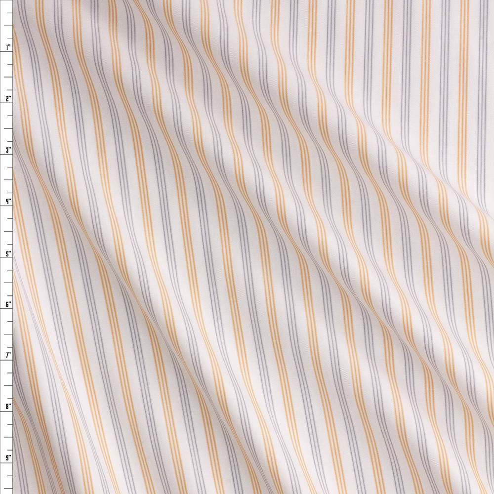 Orange And Grey Stripe On Warm White Fine Italian Shirting #28686 Fabric By The Yard