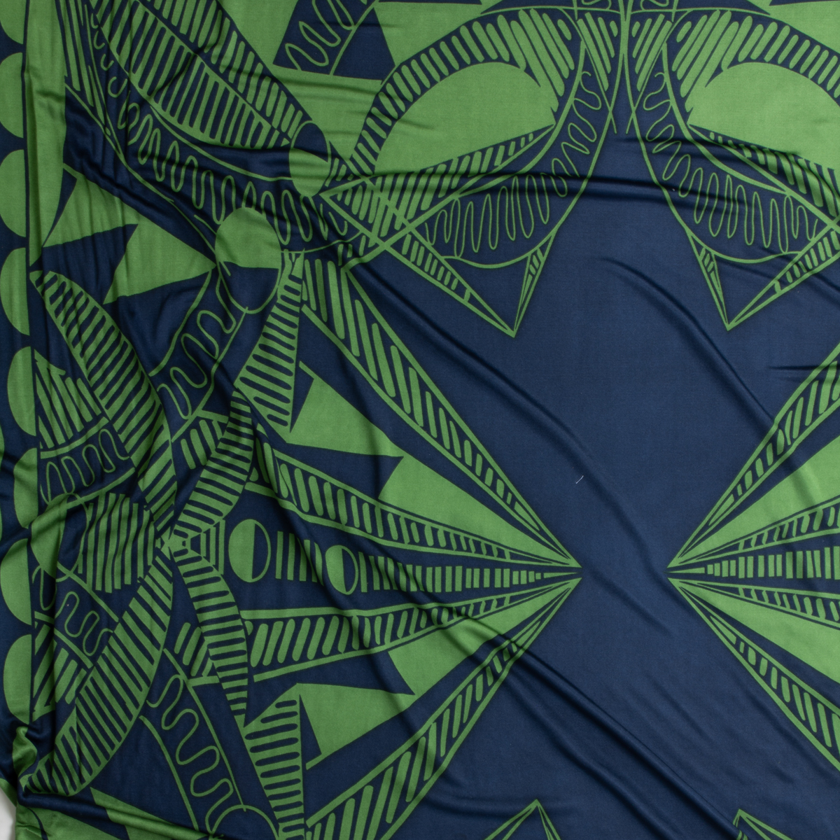Green And Teal Geometric Panel Silk Jersey Knit #28703 Fabric By The Yard - Wide shot