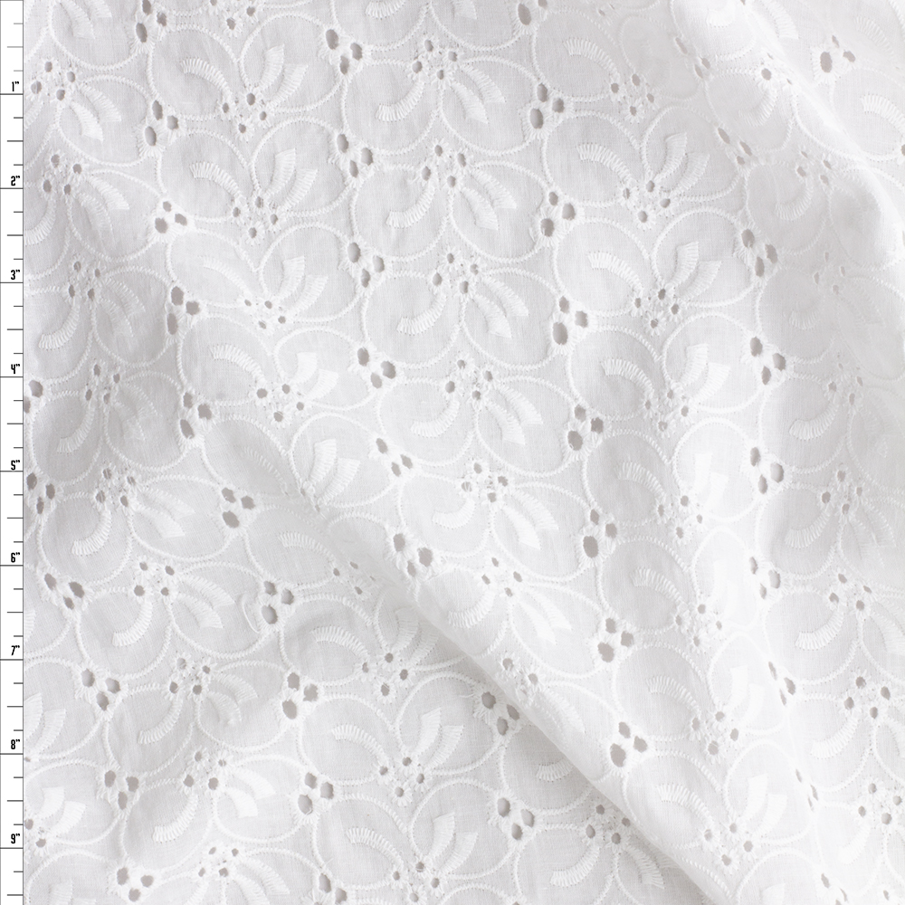 White Floral Embroidered Cotton Eyelet #28709 Fabric By The Yard