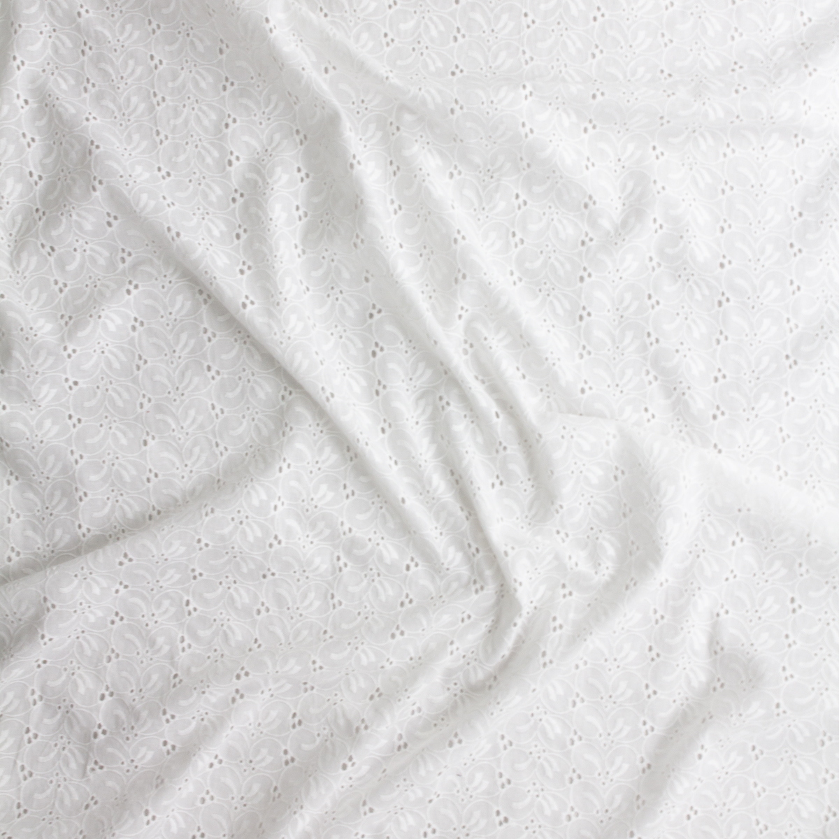 White Floral Embroidered Cotton Eyelet #28709 Fabric By The Yard - Wide shot