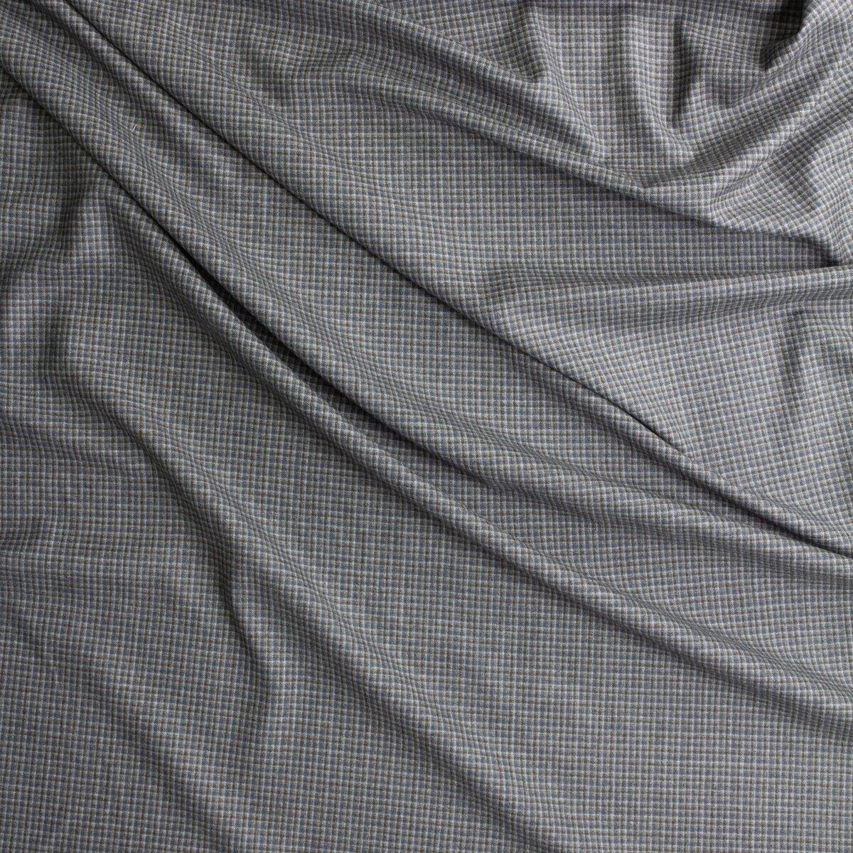 Grey And Brown Mini Plaid Italian Wool Suiting #28779 Fabric By The Yard - Wide shot