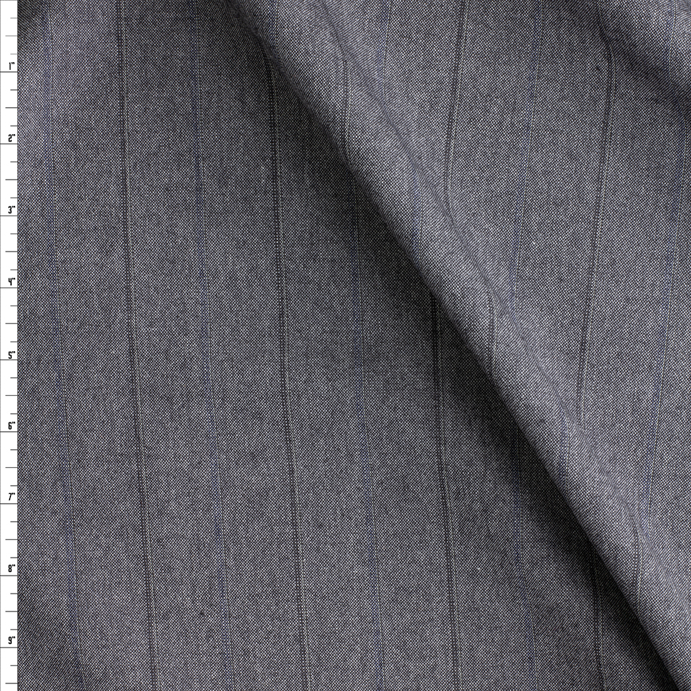 Charcoal With Black And Blue Pinstripes Italian Wool Suiting #28783 Fabric By The Yard