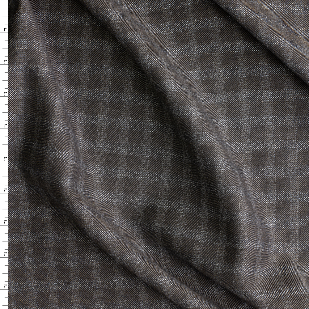 Charcoal And Espresso Plaid Italian Wool Suiting #28784 Fabric By The Yard