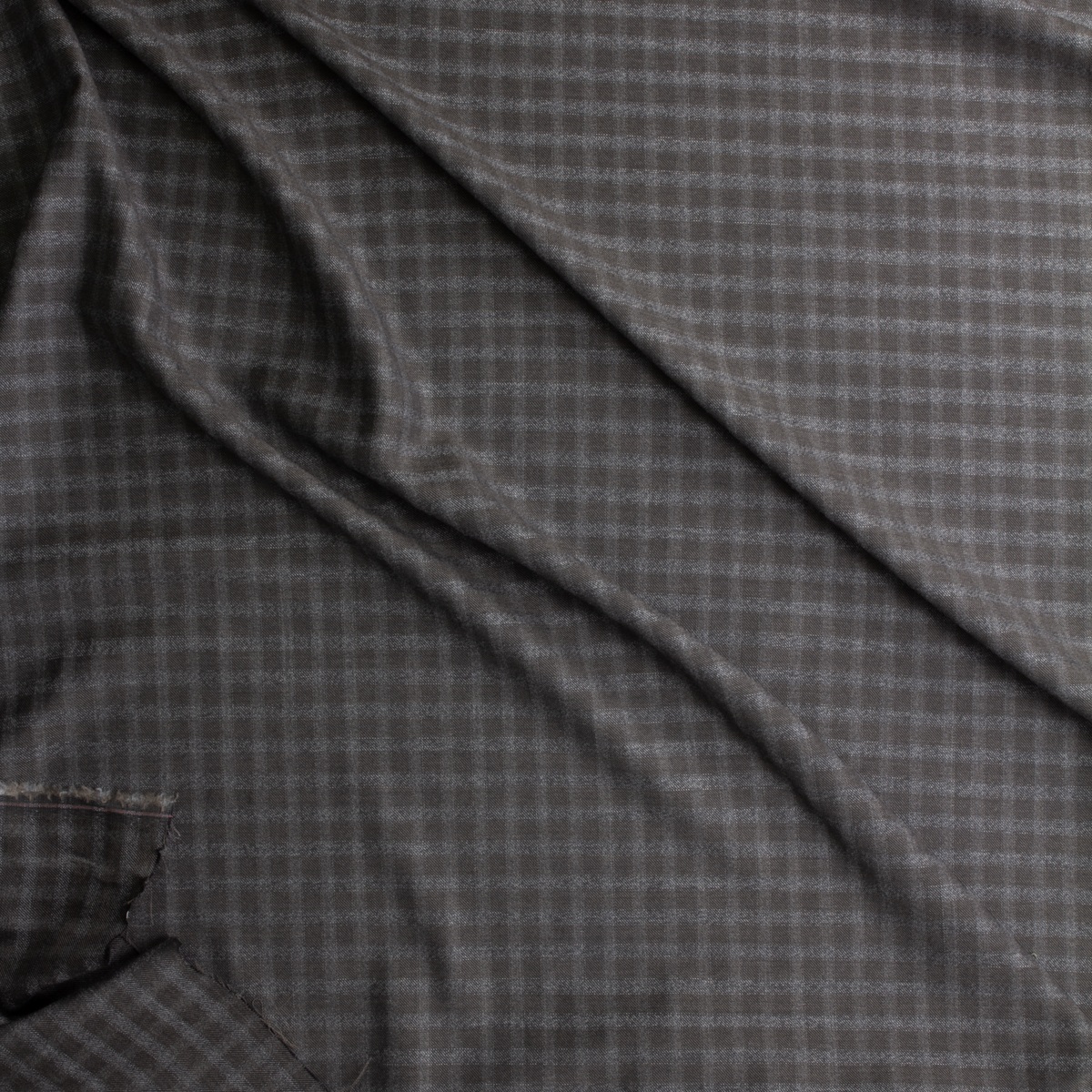 Charcoal And Espresso Plaid Italian Wool Suiting #28784 Fabric By The Yard - Wide shot