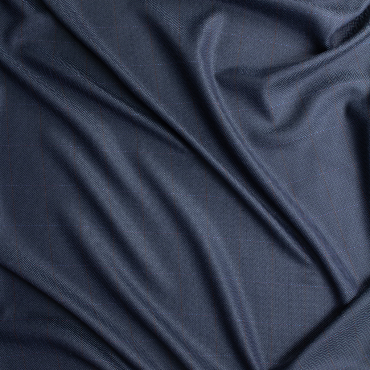 Wine Fine Plaid On Navy Brushed Herringbone Texture Italian Wool Suiting #28793 Fabric By The Yard - Wide shot
