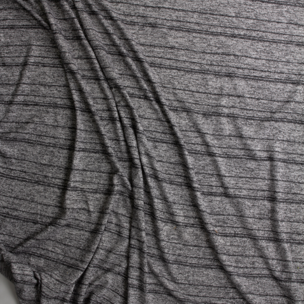 Charcoal Horizontal Stripe On Heather Grey Brushed Hatchi Sweater Knit #28821 Fabric By The Yard - Wide shot