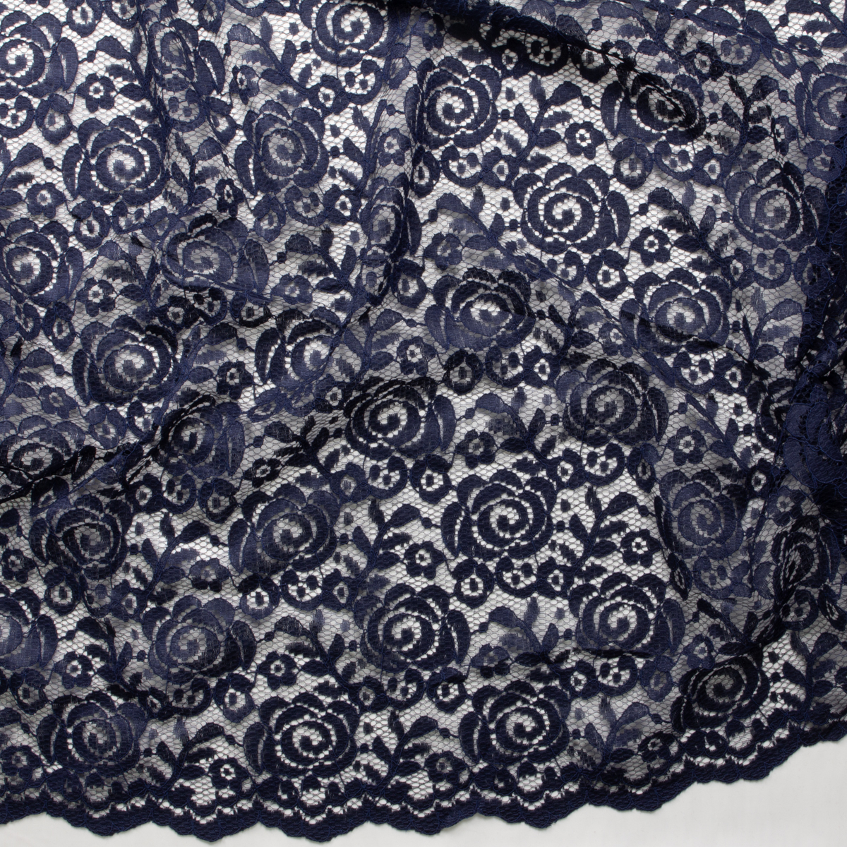 Navy Blue Reimbroidered Lace #28840 Fabric By The Yard - Wide shot