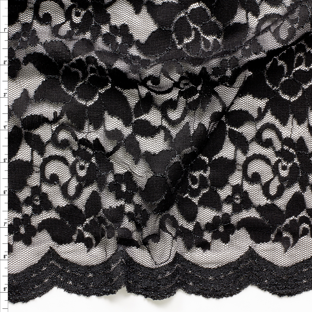 Black Reimbroidered Lace #28844 Fabric By The Yard