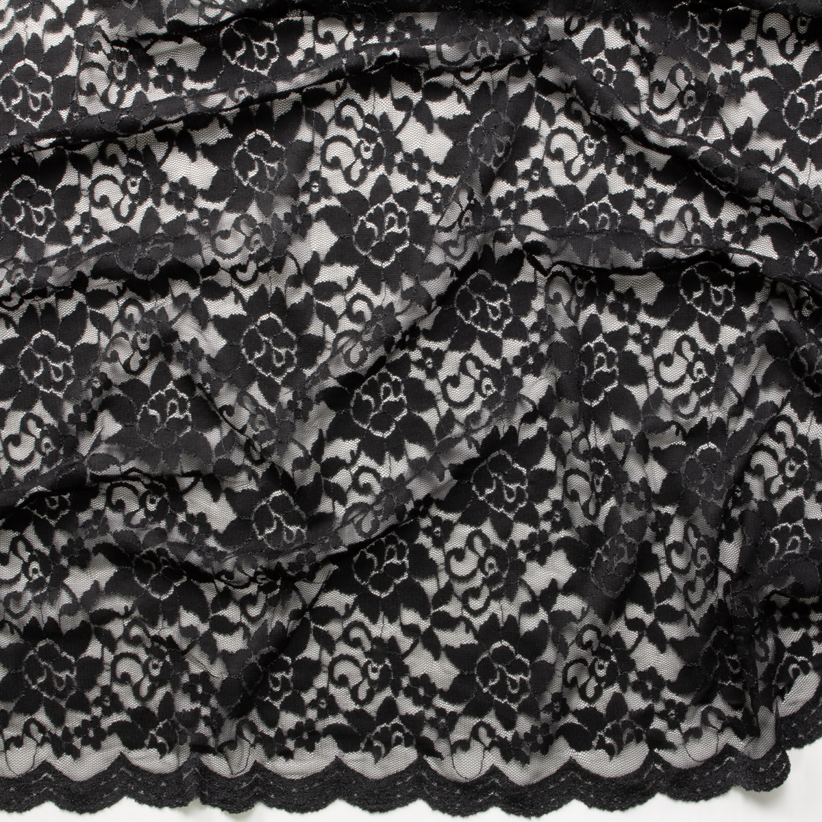 Black Reimbroidered Lace #28844 Fabric By The Yard - Wide shot